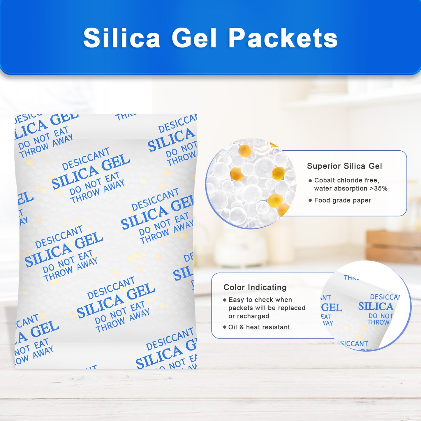 75 Packs 20 Gram Silica Gel Packets for Moisture Control, Food Grade Moisture Absorbers with Color Indicating