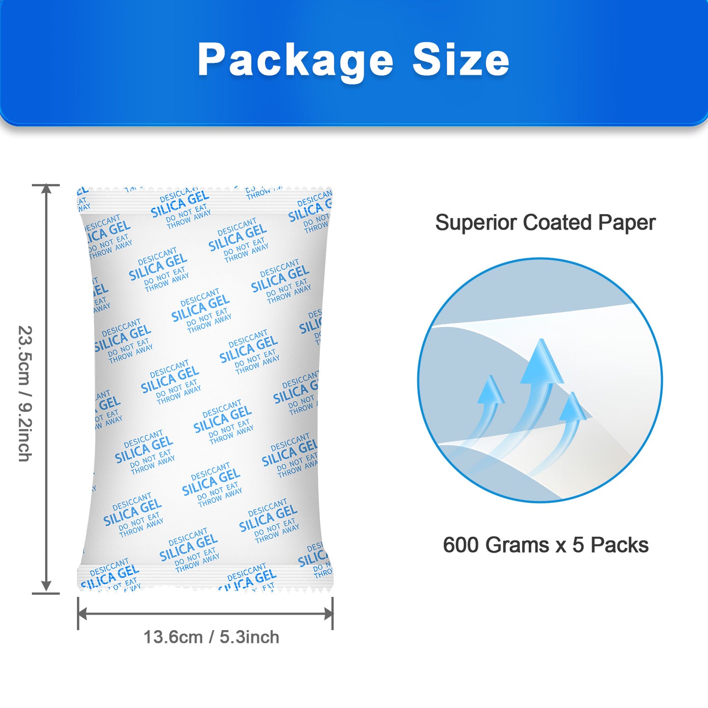 5 Packs 600 Gram Silica Gel Packets, Dehumidifier Packs for Car Desiccant, Large Moisture Absorbers for Car