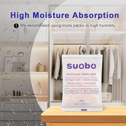 Moisture Absorbers, 100G 20 Pack Premium Transparent Desiccant for Storage, Silica Gel Desiccant Packets for Color Indicating