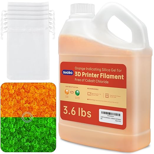 Silica Gel for 3D Printer Filaments, 3.6LBS Desiccant Beads Reusable, Orange Indicating Silica Gel Silica Beads 3-5mm Industry Standard (5PCS Organza Bags Included)