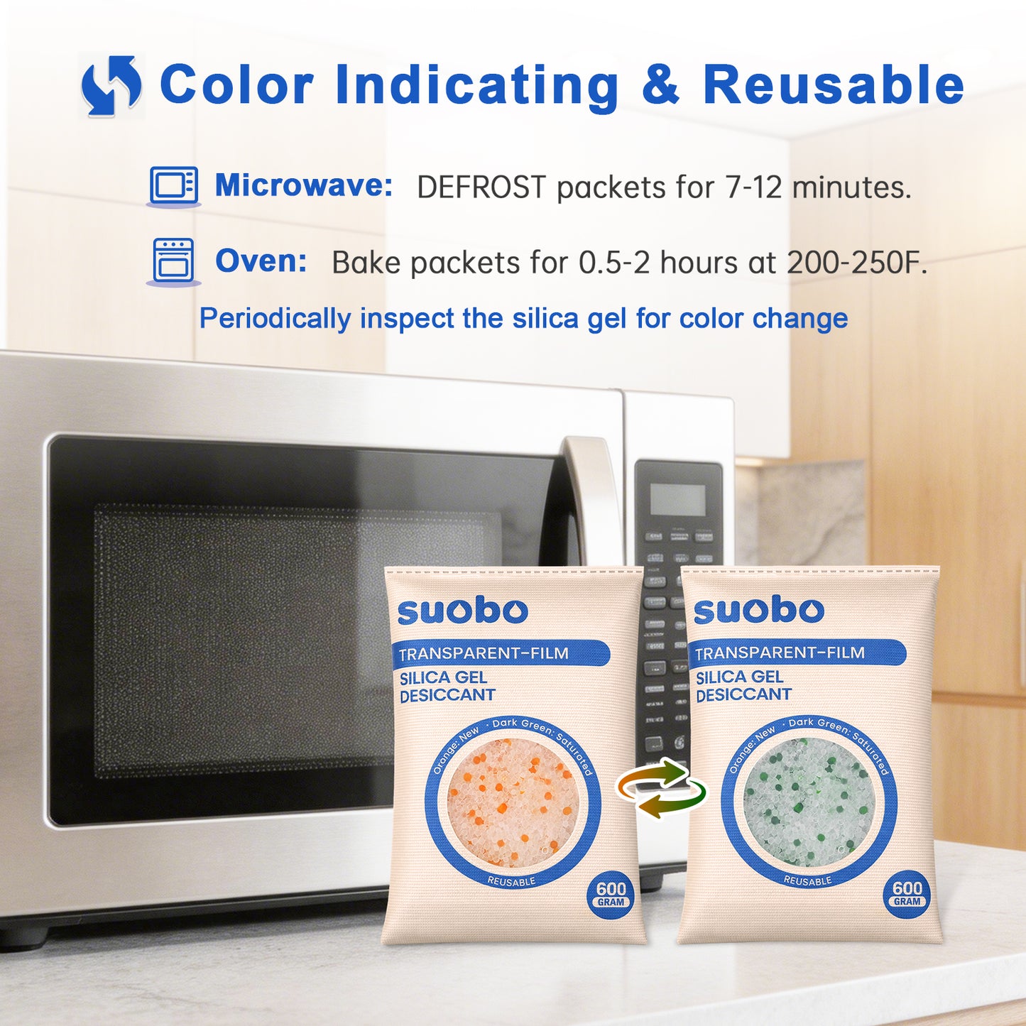 Transparent Film Desiccant Packs for Storage, 5 Packs 600 Gram Large Silica Gel Packets Reusable, Color Indicating Moisture Absorbers, Dehumidifier for Car, Safe, 3D Filaments, Closet