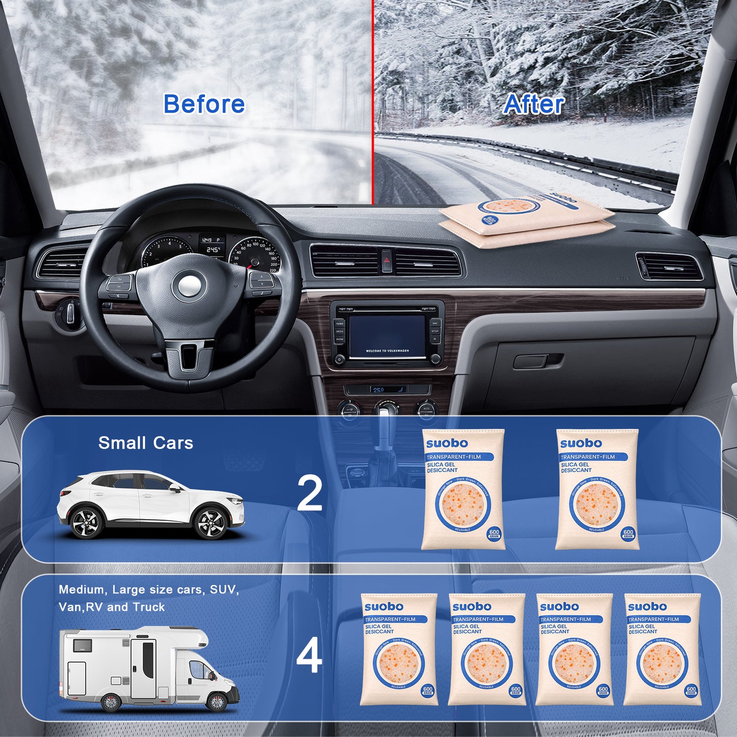 Transparent Film Desiccant Packs for Storage, 5 Packs 600 Gram Large Silica Gel Packets Reusable, Color Indicating Moisture Absorbers, Dehumidifier for Car, Safe, 3D Filaments, Closet